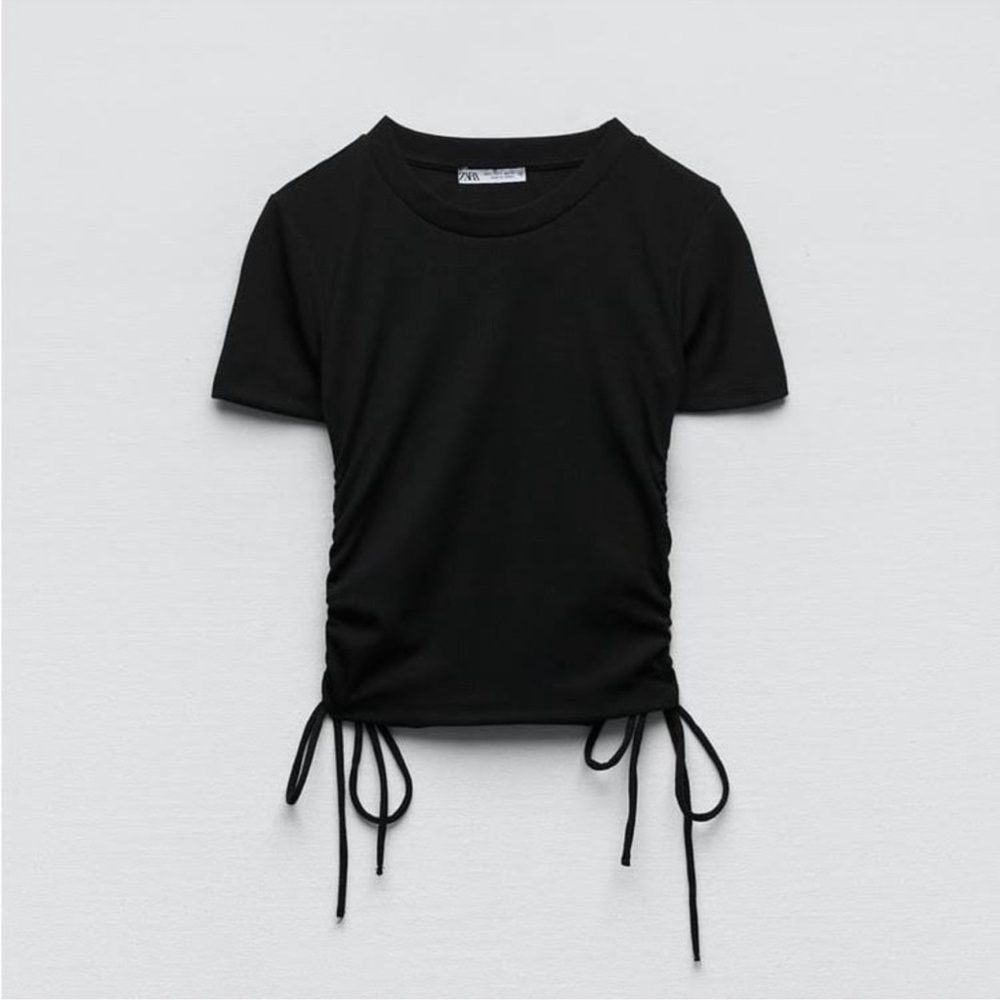 ZARA Black scrunched side string top